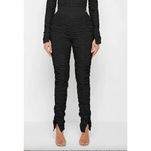 Maniere de Voir Ruched High Tailed Leggings Hi Waisted Nylon Black  12